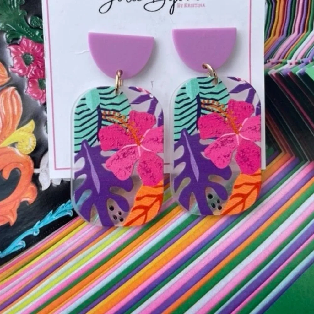 B2G1🌺Vibrant Tropical Hibiscus Floral Purple Pink Flowers Boho Statement 🌺NWT_8